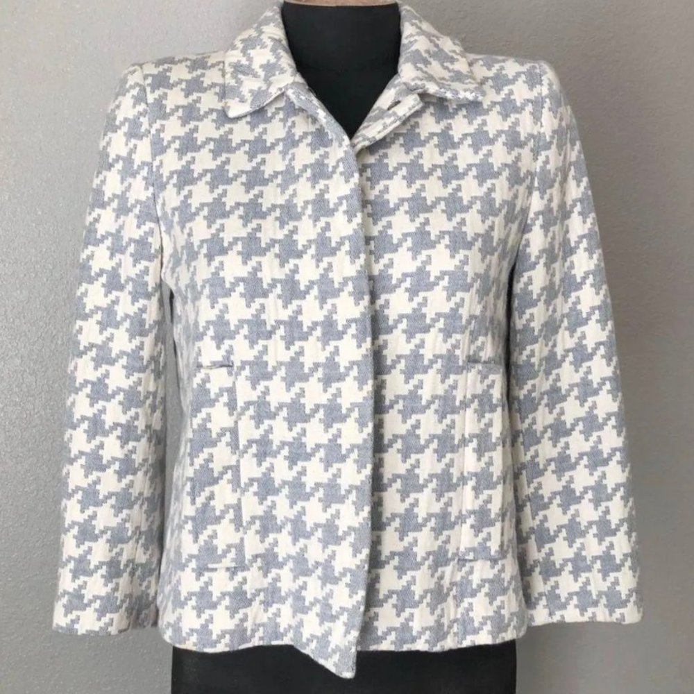 ZARA Baby Blue/Grey & White Houndstooth Blazer